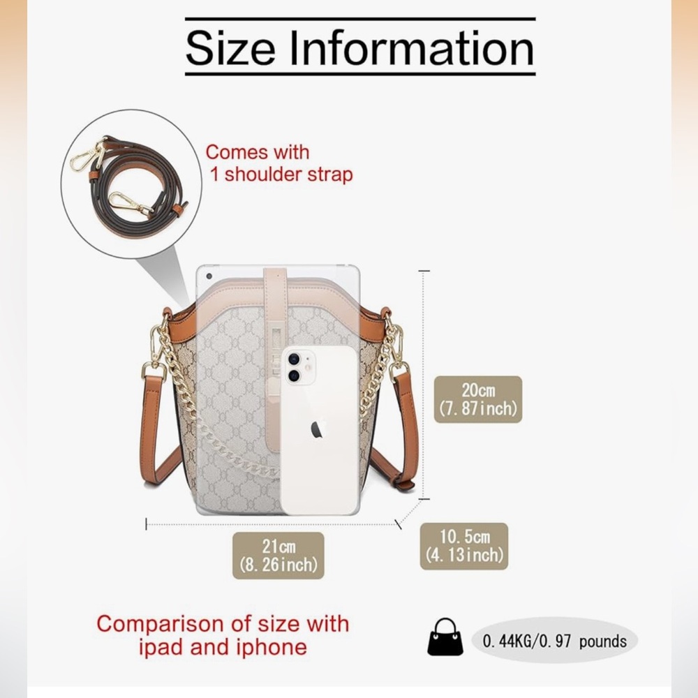 🆕 Designer-Inspired Monogram Bucket Bag in Beige and Tan - Picture 3 of 6